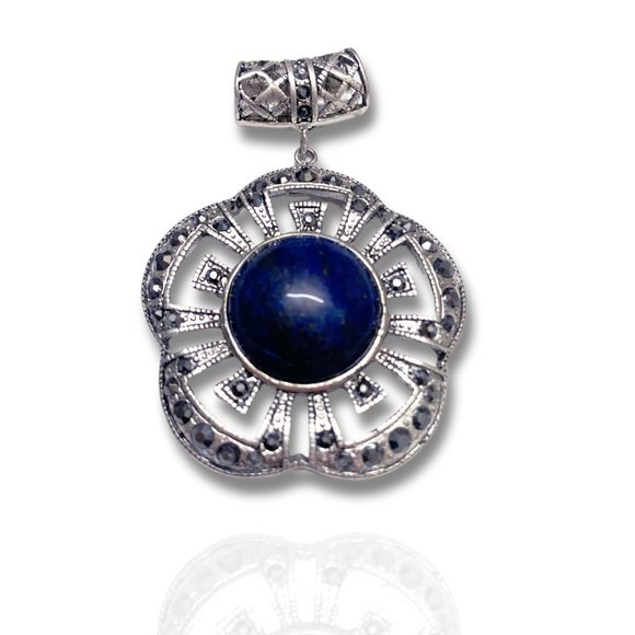 Antique Silver Genuine Lapis Lazuli Pendant for her Gemstone Pendant - Picture 3 of 11